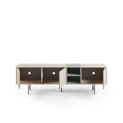 Beige and green wood and metal TV stand, 180 x 40 x 55 cm | Thea