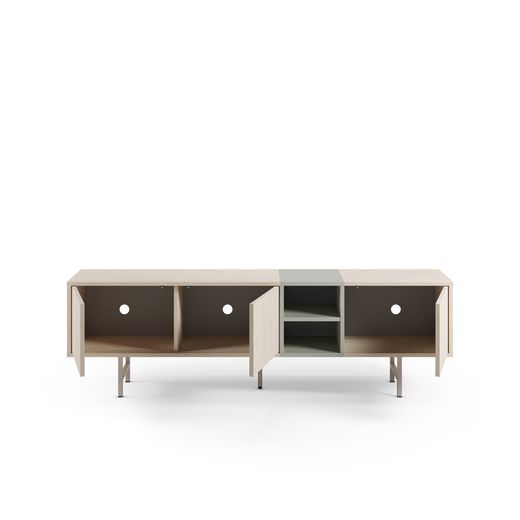 Beige and green wood and metal TV stand, 180 x 40 x 55 cm | Thea