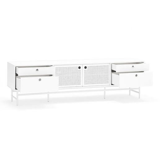 White wood and metal TV stand, 180 x 40 x 52 cm | Punto