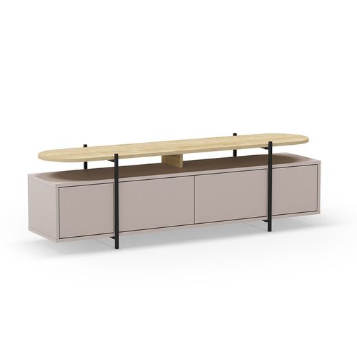 Drewniano-metalowa szafka pod telewizor w kolorze mokki i czerni, 160 x 39 x 49,5 cm | Hinoa