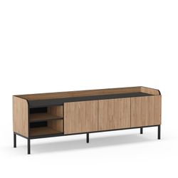Wooden and metal TV stand in oak color, 160 x 42 x 55 cm | Adara