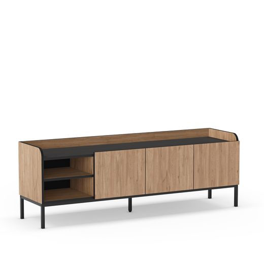 Mueble TV de madera y metal en color roble, 160 x 42 x 55 cm | Adara