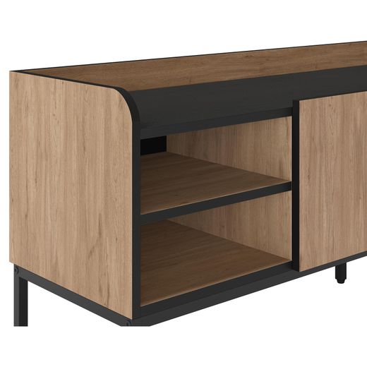 Wooden and metal TV stand in oak color, 160 x 42 x 55 cm | Adara