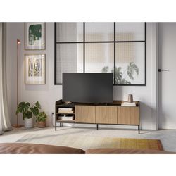 Wooden and metal TV stand in oak color, 160 x 42 x 55 cm | Adara