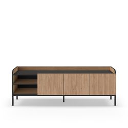 Wooden and metal TV stand in oak color, 160 x 42 x 55 cm | Adara