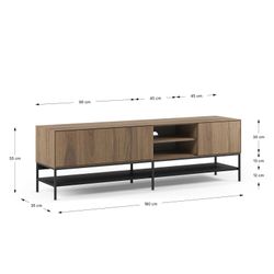 Wooden and metal TV stand in oak color, 180 x 35 x 55 cm | Amira