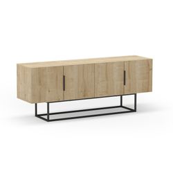 Mobile TV in legno e metallo color rovere naturale, 140 x 35 x 54,7 cm | Titan