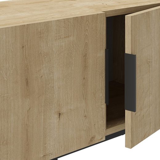 TV cabinet made of wood and metal in natural oak colour, 140 x 35 x 54.7 cm | Titan