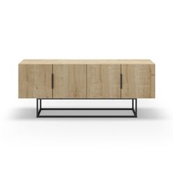 Mobile TV in legno e metallo color rovere naturale, 140 x 35 x 54,7 cm | Titan