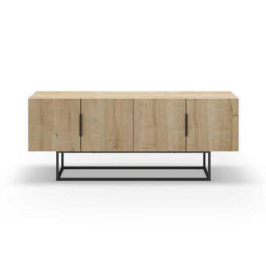 TV cabinet made of wood and metal in natural oak colour, 140 x 35 x 54.7 cm | Titan