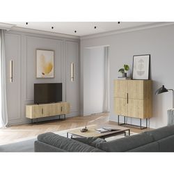 Mobile TV in legno e metallo color rovere naturale, 140 x 35 x 54,7 cm | Titan