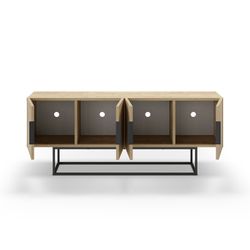 Mobile TV in legno e metallo color rovere naturale, 140 x 35 x 54,7 cm | Titan