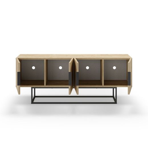 TV cabinet made of wood and metal in natural oak colour, 140 x 35 x 54.7 cm | Titan