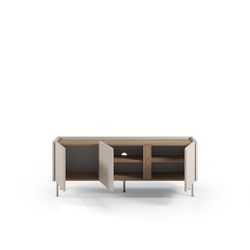 Wooden and metal TV unit in oak and cream, 140 x 40.5 x 53 cm | Lucile