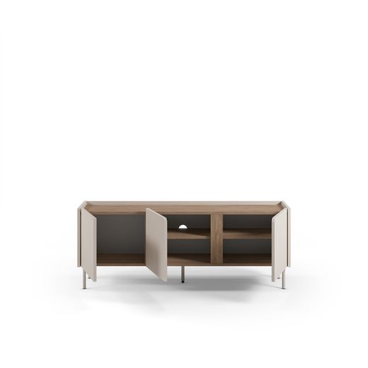 Wooden and metal TV unit in oak and cream, 140 x 40.5 x 53 cm | Lucile