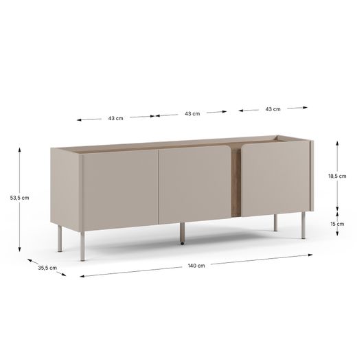 Wooden and metal TV unit in oak and cream, 140 x 40.5 x 53 cm | Lucile
