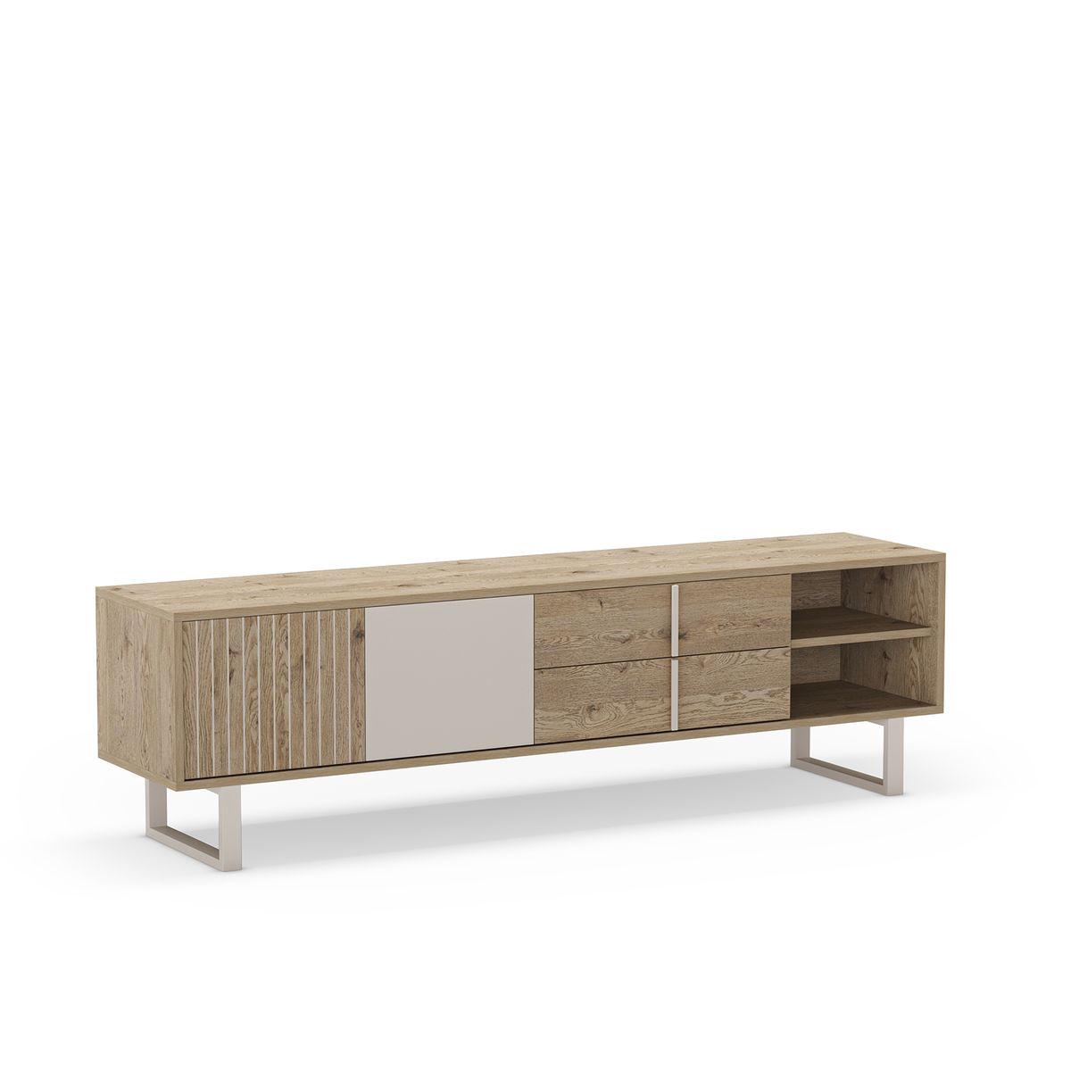 Mueble TV de madera y metal en color roble y gris , 180 x 40 x 51,5 cm | Millay