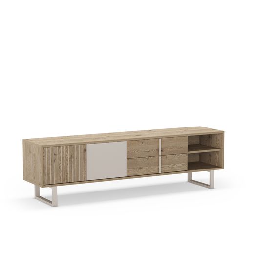 Mueble TV de madera y metal en color roble y gris , 180 x 40 x 51,5 cm | Millay