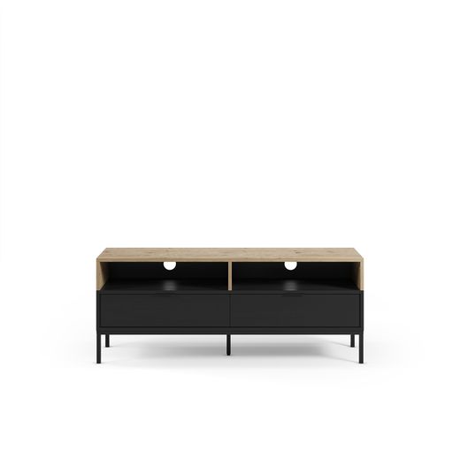 Wooden and metal TV stand in oak and black, 140 x 40 x 55 cm | Marion
