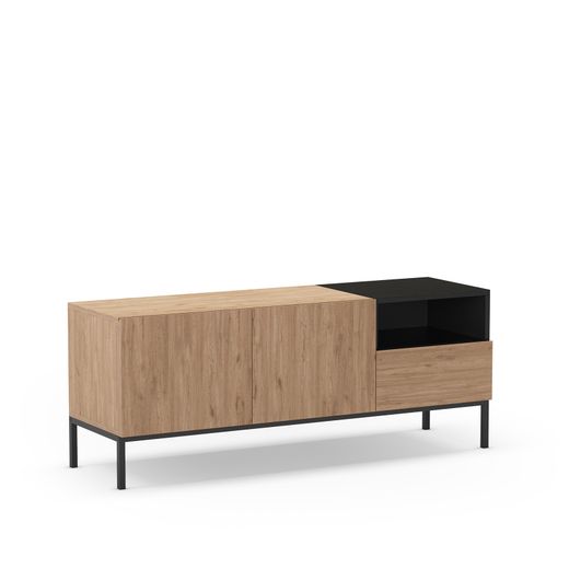 Mueble TV de madera y metal en color roble y negro, 140 x 42 x 55 cm | Cailin
