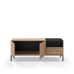Wooden and metal TV stand in oak and black, 140 x 42 x 55 cm | Cailin