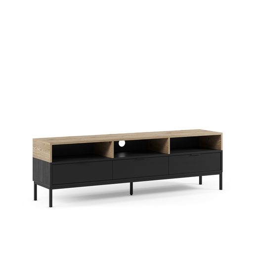 Mueble TV de madera y metal en color roble y negro, 180 x 40 x 55 cm | Marion