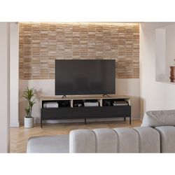 Wooden and metal TV stand in oak and black, 180 x 40 x 55 cm | Marion