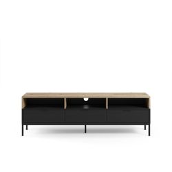 Wooden and metal TV stand in oak and black, 180 x 40 x 55 cm | Marion
