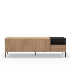 Wooden and metal TV stand in oak and black, 180 x 42 x 55 cm | Cailin