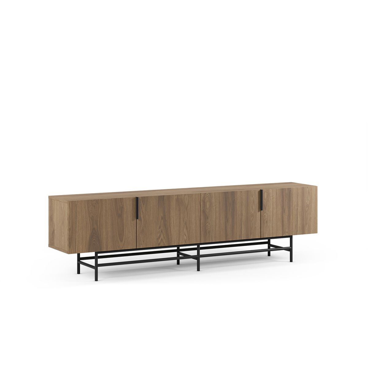 Mueble TV de madera y metal en color roble y negro, 200 x 35 x 55 cm | Eldia