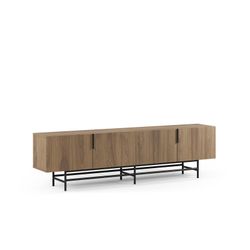 TV-meubel van hout en metaal in eikenhout en zwart, 200 x 35 x 55 cm | Eldia