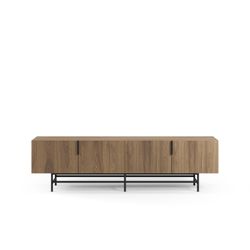TV-meubel van hout en metaal in eikenhout en zwart, 200 x 35 x 55 cm | Eldia
