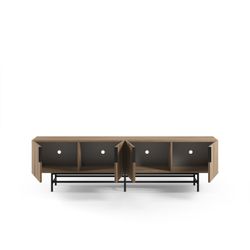 TV-meubel van hout en metaal in eikenhout en zwart, 200 x 35 x 55 cm | Eldia