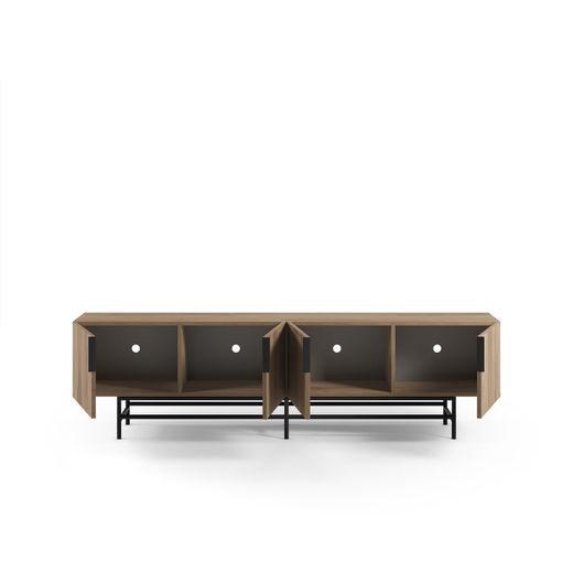 TV-meubel van hout en metaal in eikenhout en zwart, 200 x 35 x 55 cm | Eldia