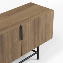 TV-meubel van hout en metaal in eikenhout en zwart, 200 x 35 x 55 cm | Eldia