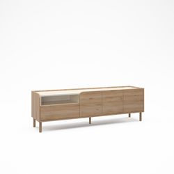 Wood and metal TV unit in oak and mink color, 180 x 44 x 55.5 cm | Monza