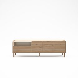 Wood and metal TV unit in oak and mink color, 180 x 44 x 55.5 cm | Monza