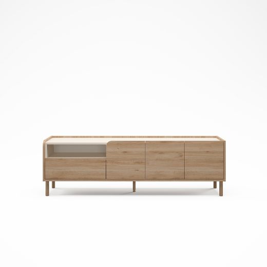 Wood and metal TV unit in oak and mink color, 180 x 44 x 55.5 cm | Monza