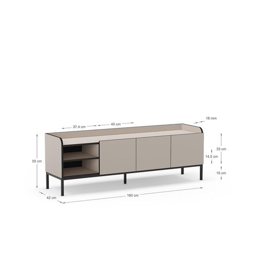 TV stand in wood and metal, cream, 160 x 42 x 55 cm | Adara