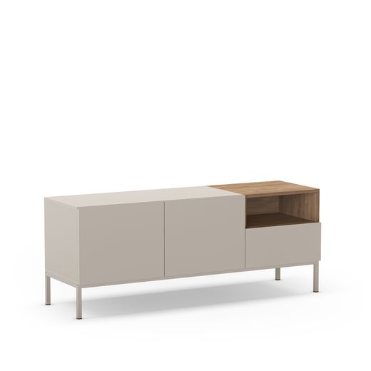 Mueble TV de madera y metal en crema y color roble, 140 x 42 x 55 cm | Cailin