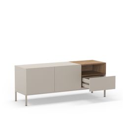 TV stand in wood and metal, cream and oak color, 140 x 42 x 55 cm | Cailin