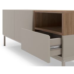 TV stand in wood and metal, cream and oak color, 140 x 42 x 55 cm | Cailin