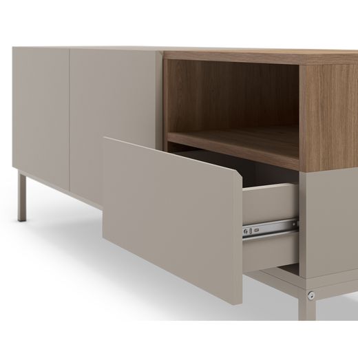 TV stand in wood and metal, cream and oak color, 140 x 42 x 55 cm | Cailin