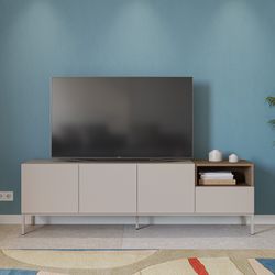 TV stand in wood and metal, cream and oak color, 180 x 42 x 55 cm | Cailin