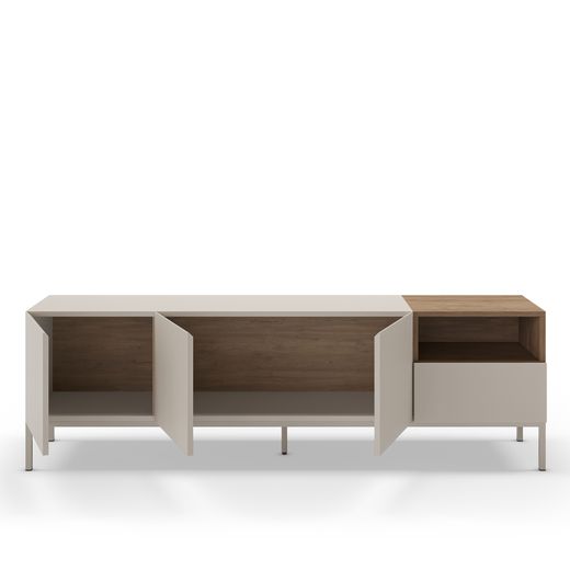 TV stand in wood and metal, cream and oak color, 180 x 42 x 55 cm | Cailin