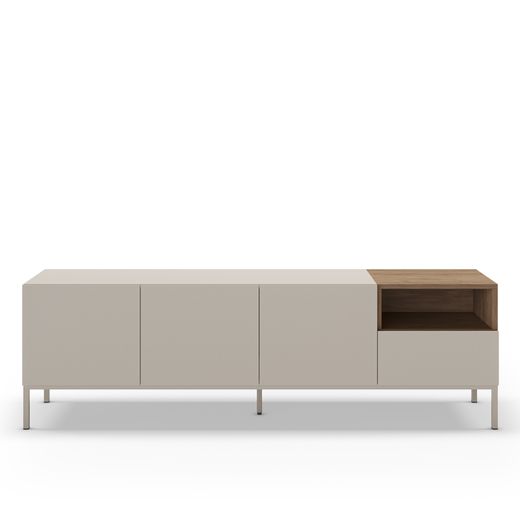 TV stand in wood and metal, cream and oak color, 180 x 42 x 55 cm | Cailin