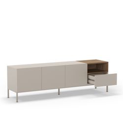 TV stand in wood and metal, cream and oak color, 180 x 42 x 55 cm | Cailin