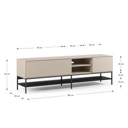 TV stand in wood and metal, cream and black, 180 x 35 x 55 cm | Amira
