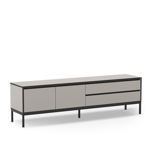 Mueble TV de madera y metal en gris y negro, 180 x 40 x 55 cm | Lorenza