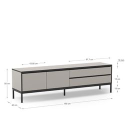 TV stand in wood and metal in gray and black, 180 x 40 x 55 cm | Lorenza